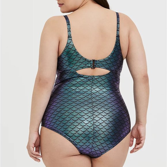 Torrid Green Iridescent Mermaid Wire-Free One-Piece Swimsuit size 3 22 24 D DD - Picture 2 of 6